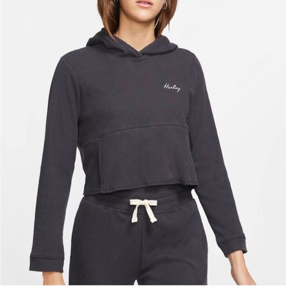 NEW Hurley Women's Chill Rib Fleece Crop Pullover Hoodie Size XL